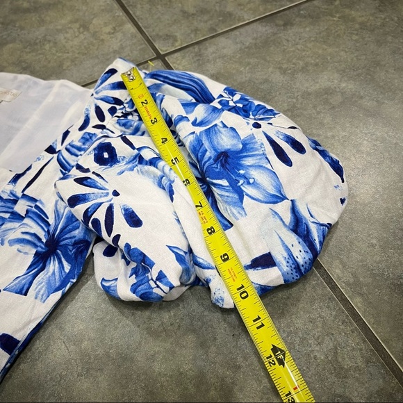 Caroline Constas white blue linen blend Garden tile Farm mini dress Sz 6 Party - Picture 13 of 15